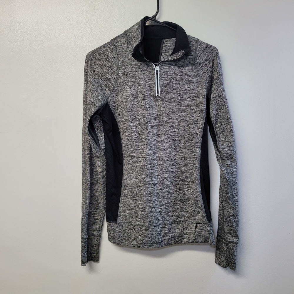 Reva Women Gray Space Dye Mesh Panel Quarter Zip Pullover Activewear Top Size M
